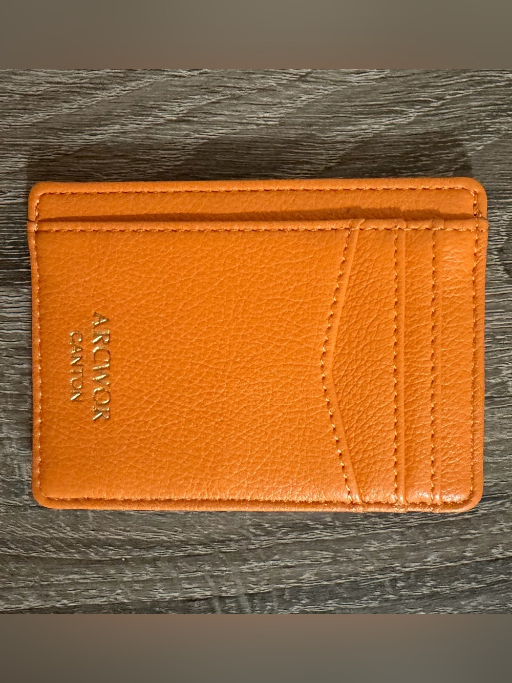 Arcwor Canton Orange Leather Slim Card Holder Wallet